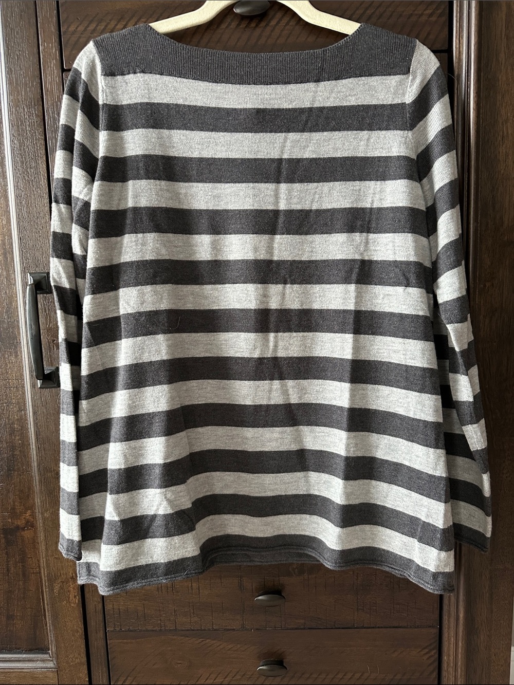 GAP Women’s Crewneck Sweater in Gray and Charcoal Stripes